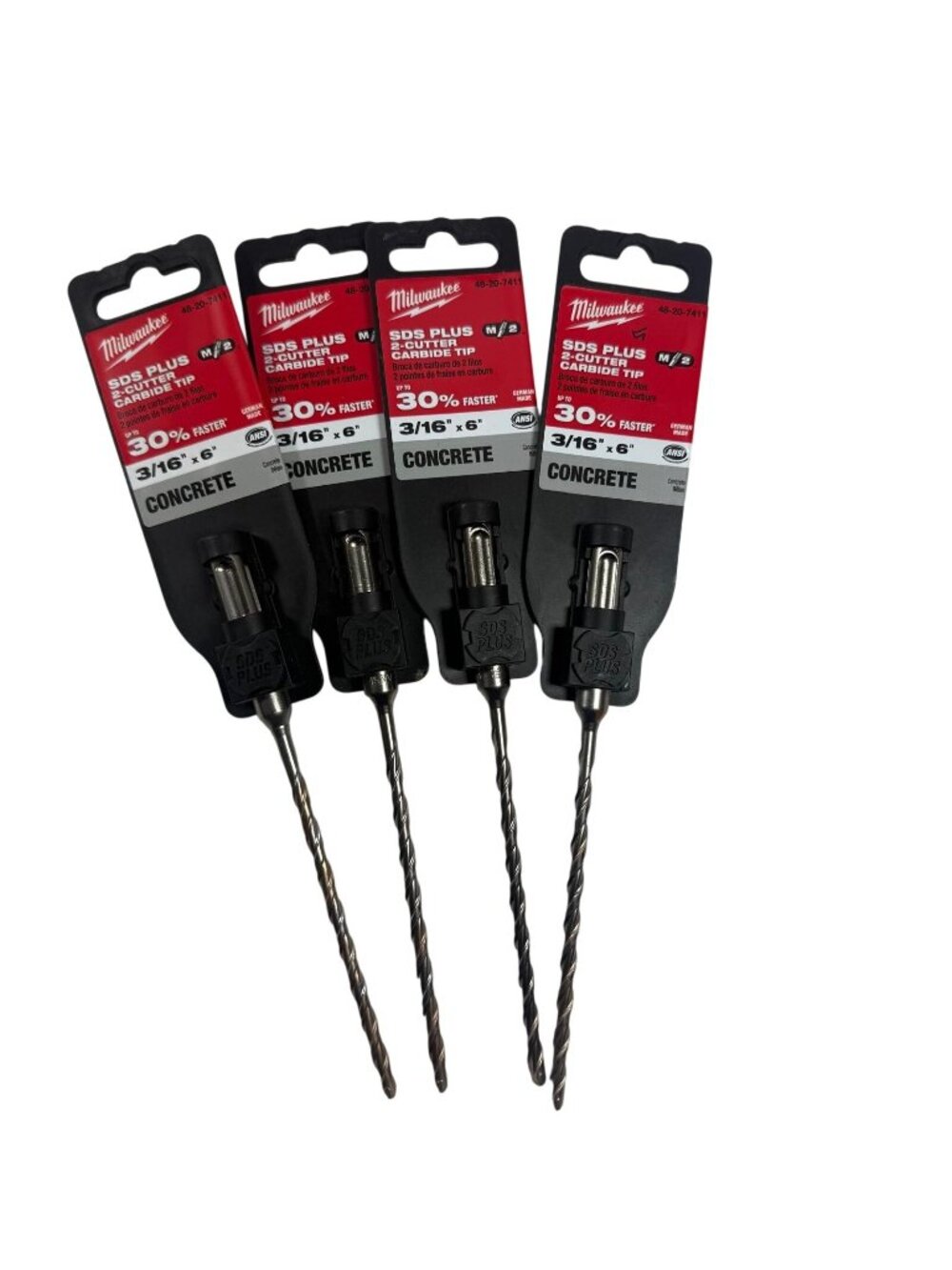 Milwaukee 4pack SDS PLUS 2CT 3/16" X 4" X 6